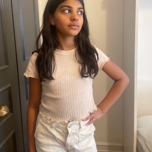 Pink/beige ruffle top